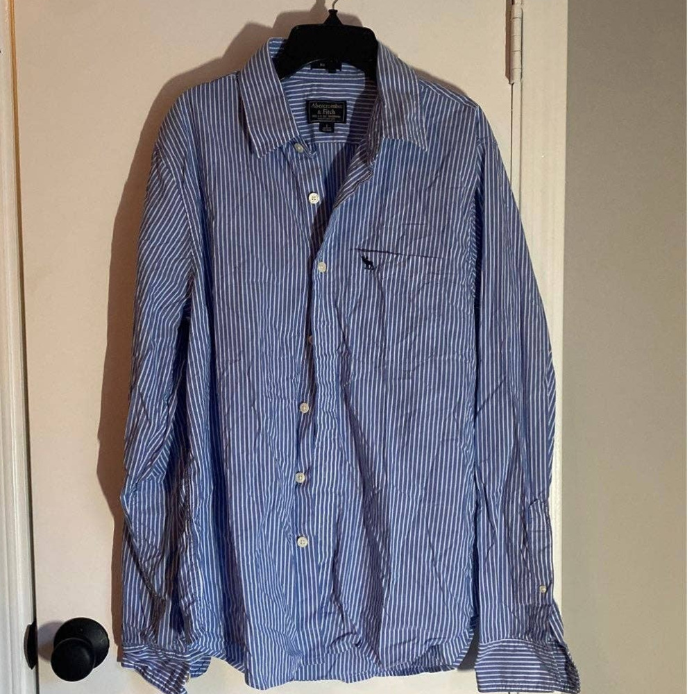 Abercrombie and Fitch Muscle Button Down Shirt Blue and white Striped large